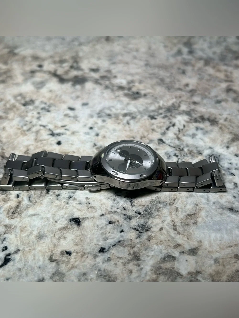 Disney Mickey Mouse Silver Tone Watch 27mm New Old Stock w/ Box Needs Battery